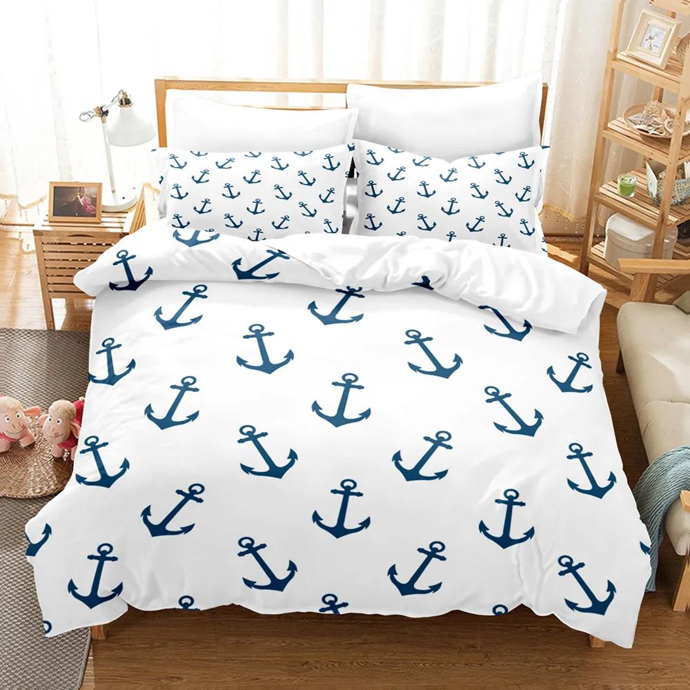 Anchor 3d Bedding Set Ocean Style Quilt Cover E xtra large double bed Duvet Cover With Pillowcase For Kids Boy Queen King Size