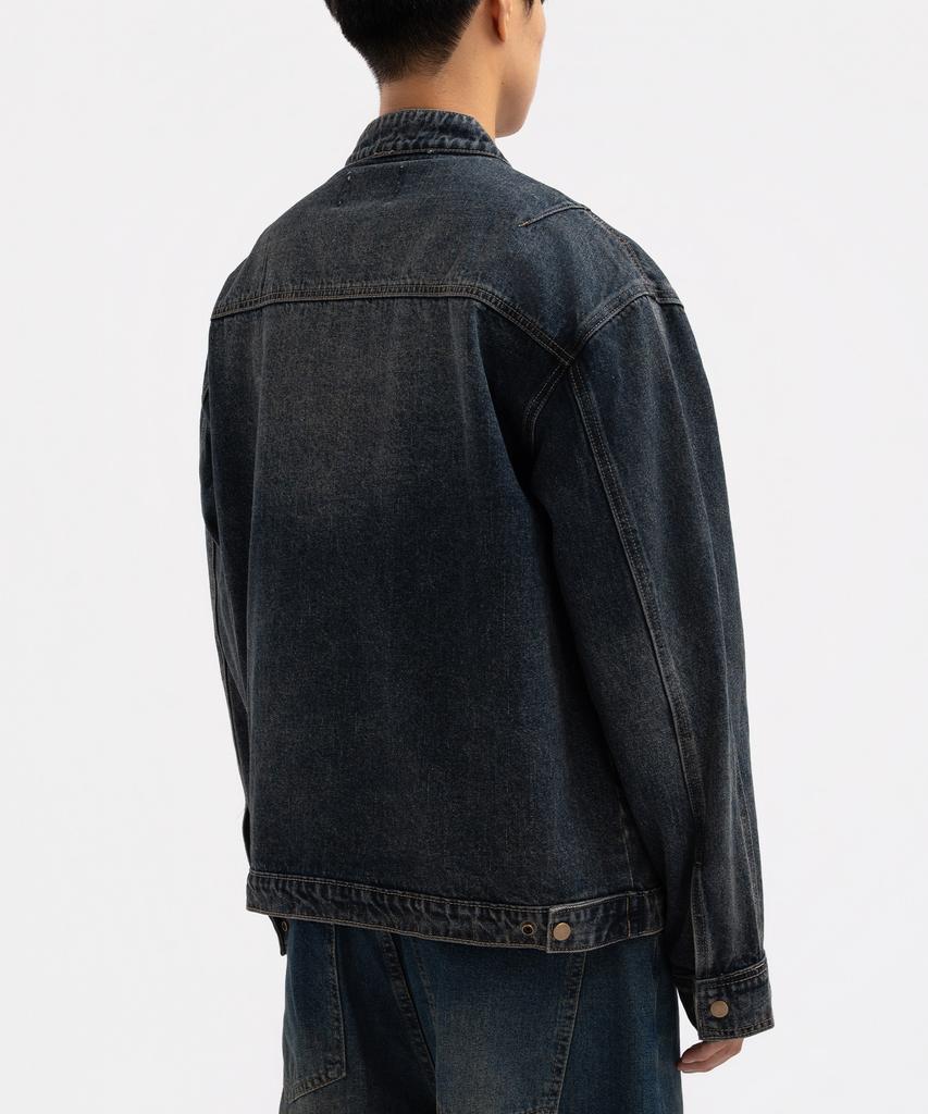 Underoff Washed Crop Denim Biker Jacket Black