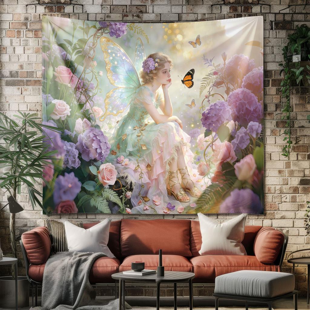 1pc Spring Beautiful Flower Printed Tapestry Living Room Wall Art Decoration Background Cloth Machine Washable Space Pendant