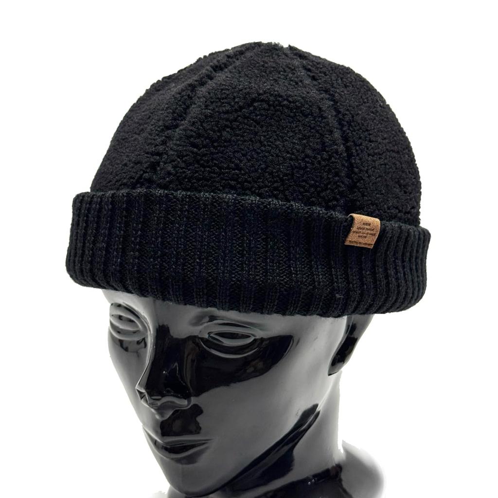 BORE RIB ROLL WATCH Boa Rib Roll Watch Roll Cap Rib Knit Fur Lining Fisherman Cap Short Watch FREE Black [Ruben]