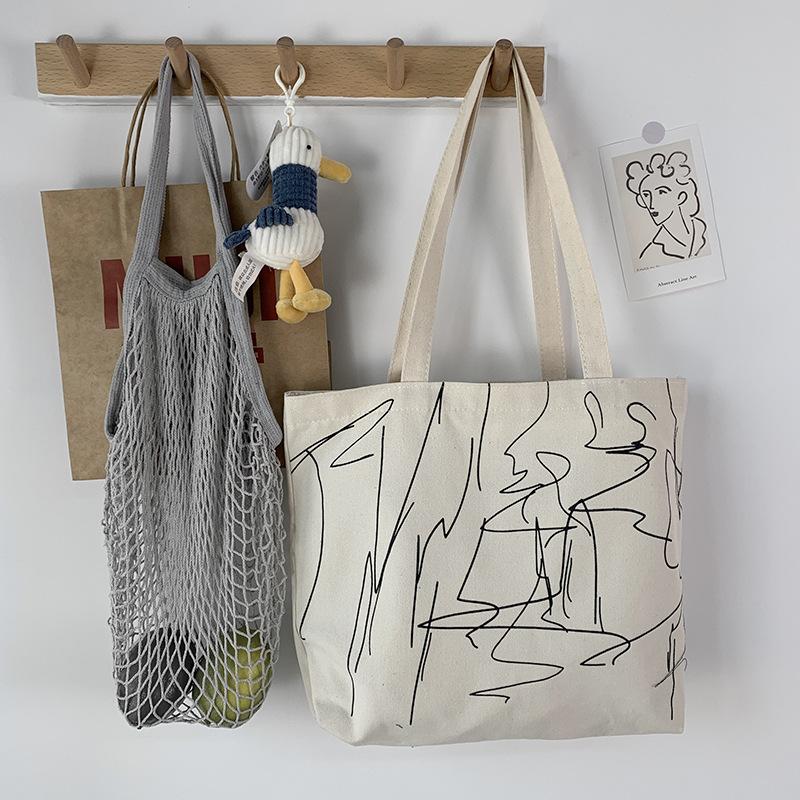 Minimalism Tote Shopping Bag for Lady Cartoon Canvas Shoulder Bag Women Students Cotton Cloth Eco Shopper Bag
