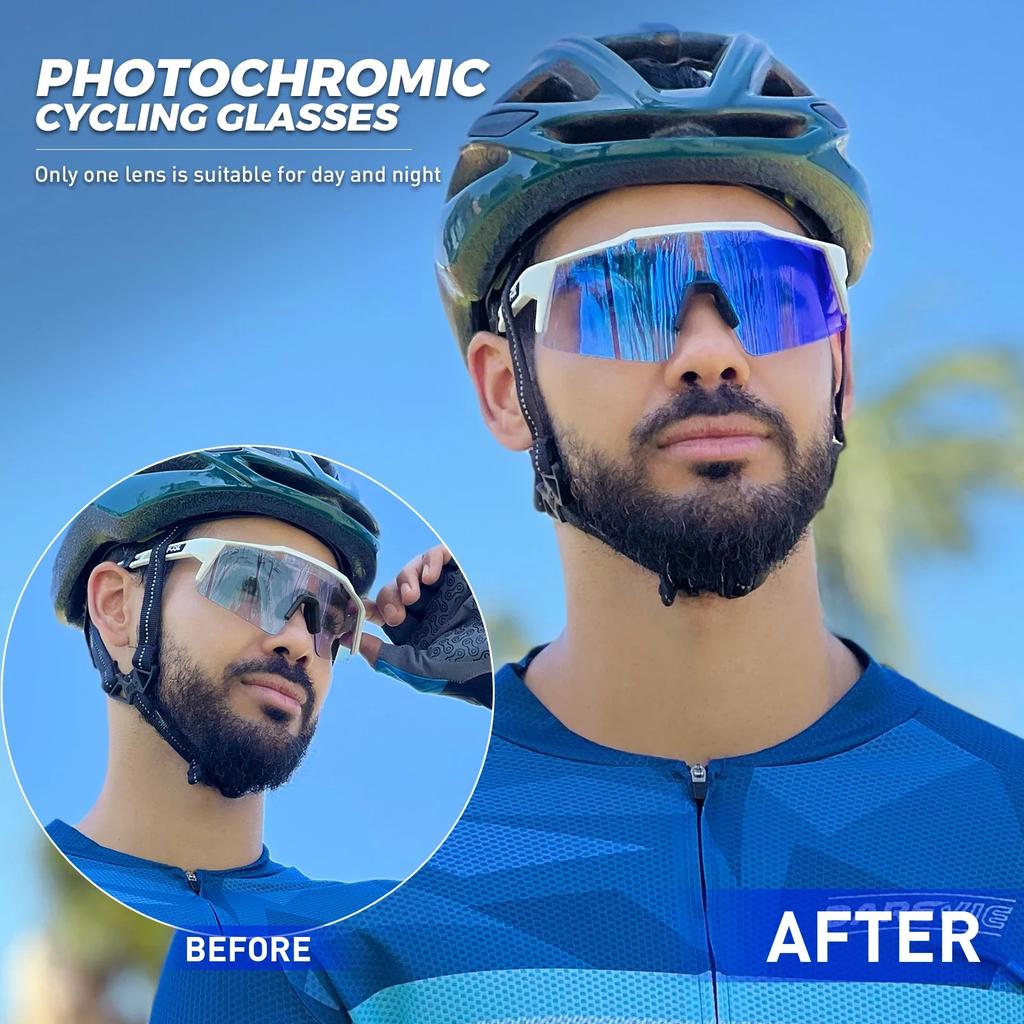 Lunettes de soleil Kapvoe Gold Photochromiques pour Cyclisme Homme Lunettes Mode Vélo de Montagne Vitesse Lunettes Cool Lunettes de Vue Sport VTT Vélo