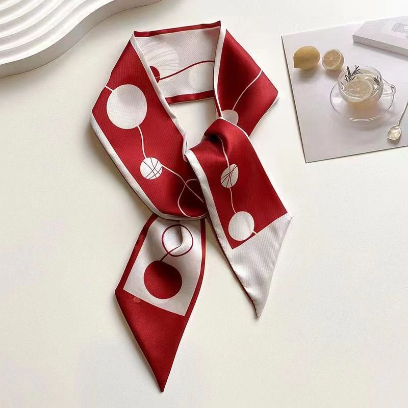 Small White And Tender Green Silk Scarf For Women, Thin Streamer, Headband, Hair Tie, Bag Decoration Long