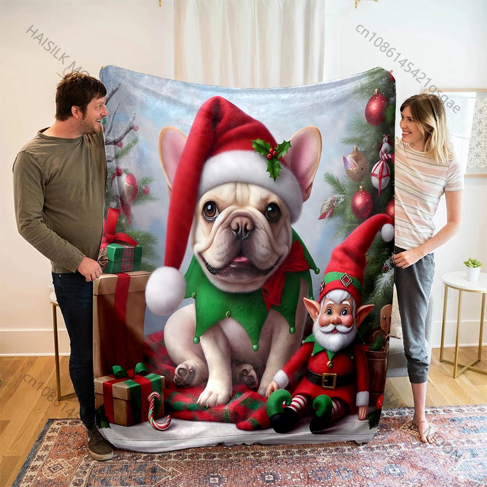 Festive Christmas-themed Design Elements Pattern Blanket Flannel Material Soft Warm for All Seasons Home Outdoor Camping Picnics