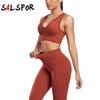 Gym Top Dámská souprava s výstřihem do U Žena 2 kusy Bezešvé Pruhované Push Up Sportovní Legíny Soupravy Ležérní Legíny Top 2ks