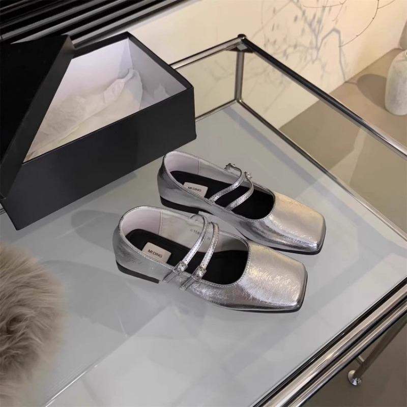 Silver light mouth single shoes women's autumn new temperament square head Mary Jane shoes