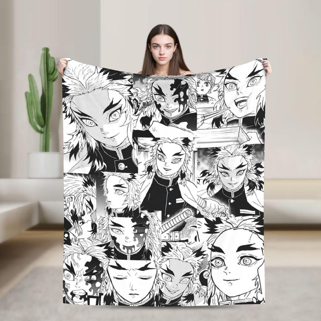 Flame Hashira Kyojuro Rengoku Blanket Anime Demon Slayer Fleece Awesome Breathable Throw Blanket for Coverlet Spring/Autumn