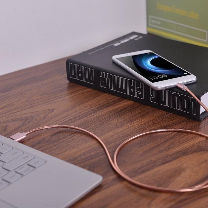 Câble USB Type C - Métal Rose - Lot de 2 - 1M - Compatible avec plusieurs smartphones