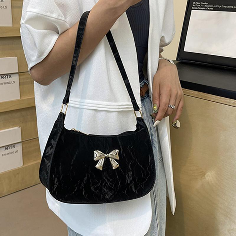 Sweet And Fresh Bowknot Handbag For Women  Style Trendy Underarm Messenger Bag Chain Shoulder Bag