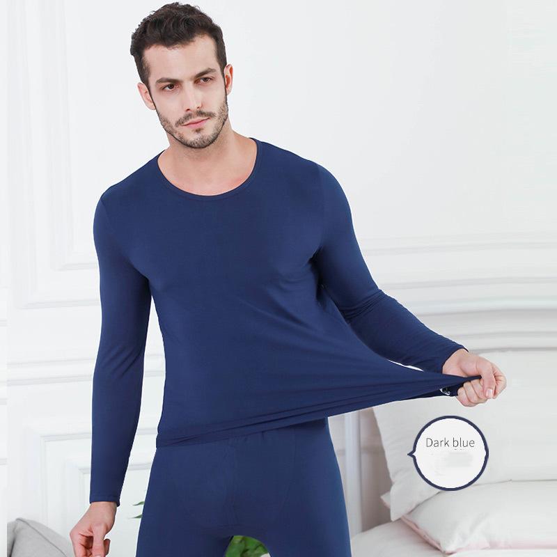 

Унисекс Весна Новый тонкий комплект нижнего белья Круглый вырез Тонкий длинный рукав Однотонный повседневный мягкий эластичный спортивный комплект нижнего белья 2XL темно-синий