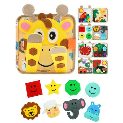Montessori hračka Žirafa Busy Board 3D plstěná kniha pro jemné motorické dovednosti Rané vzdělávání Návyky Rozvoj znalostí