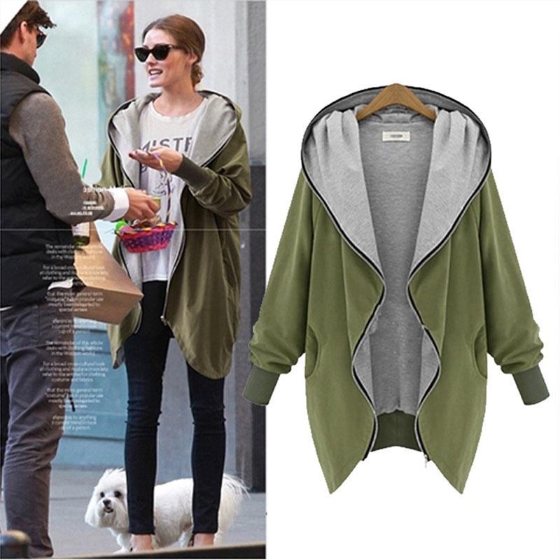 Abbigliamento da Donna Taglia Grande Giacca alla Moda con Cappuccio e Zip per uno Stile Confortevole