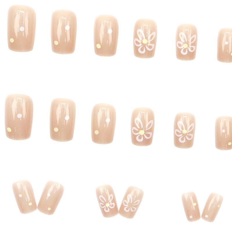 24Pcs Square False Nails For Girls Sweet And Cute Nail Tips Medium Press On Nails Patch Nail Art Decoration