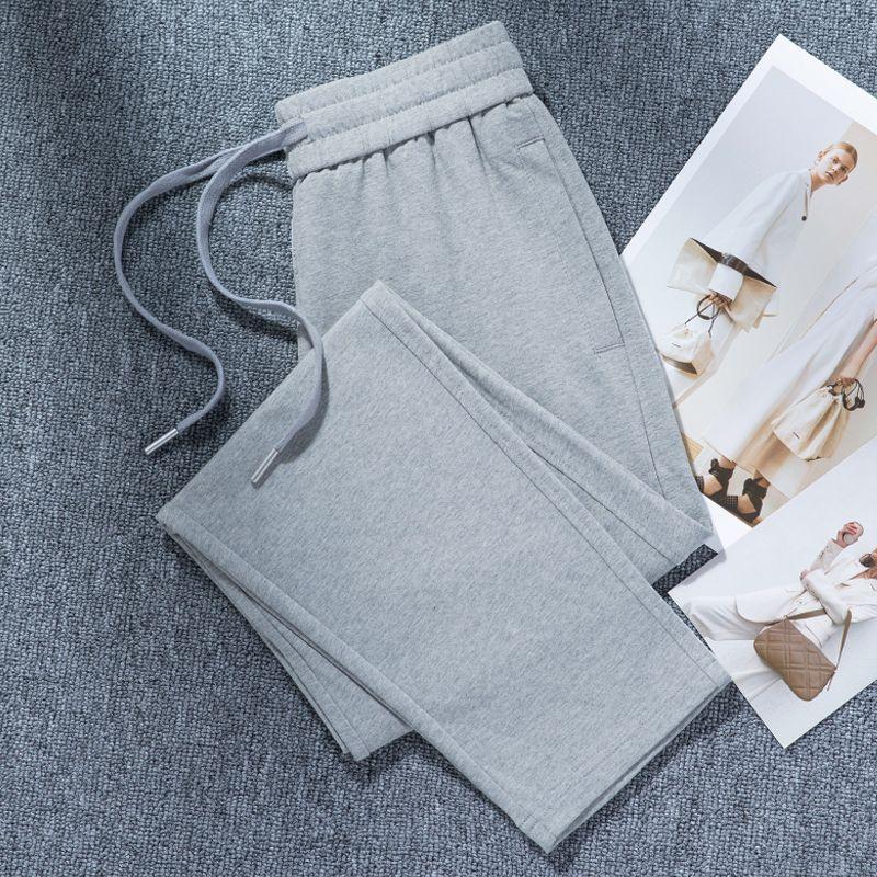 

Женские прямые спортивные брюки из чистого хлопка, лето 2025, новинка, кирпично-красные повседневные брюки, тонкие свободные треккинговые штаны Light gray [summer]] S