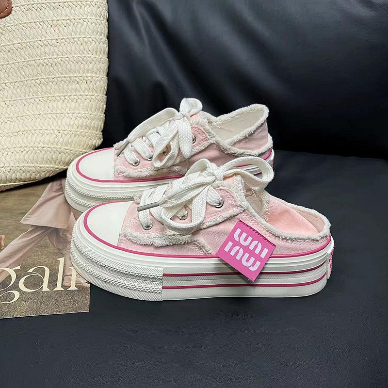 

Fashion New Casual Height Increasing Platform Canvas Shoes 2025 Women Outer White Sneakers Slipper Slip on Sandals Vulcanize Shoes 40