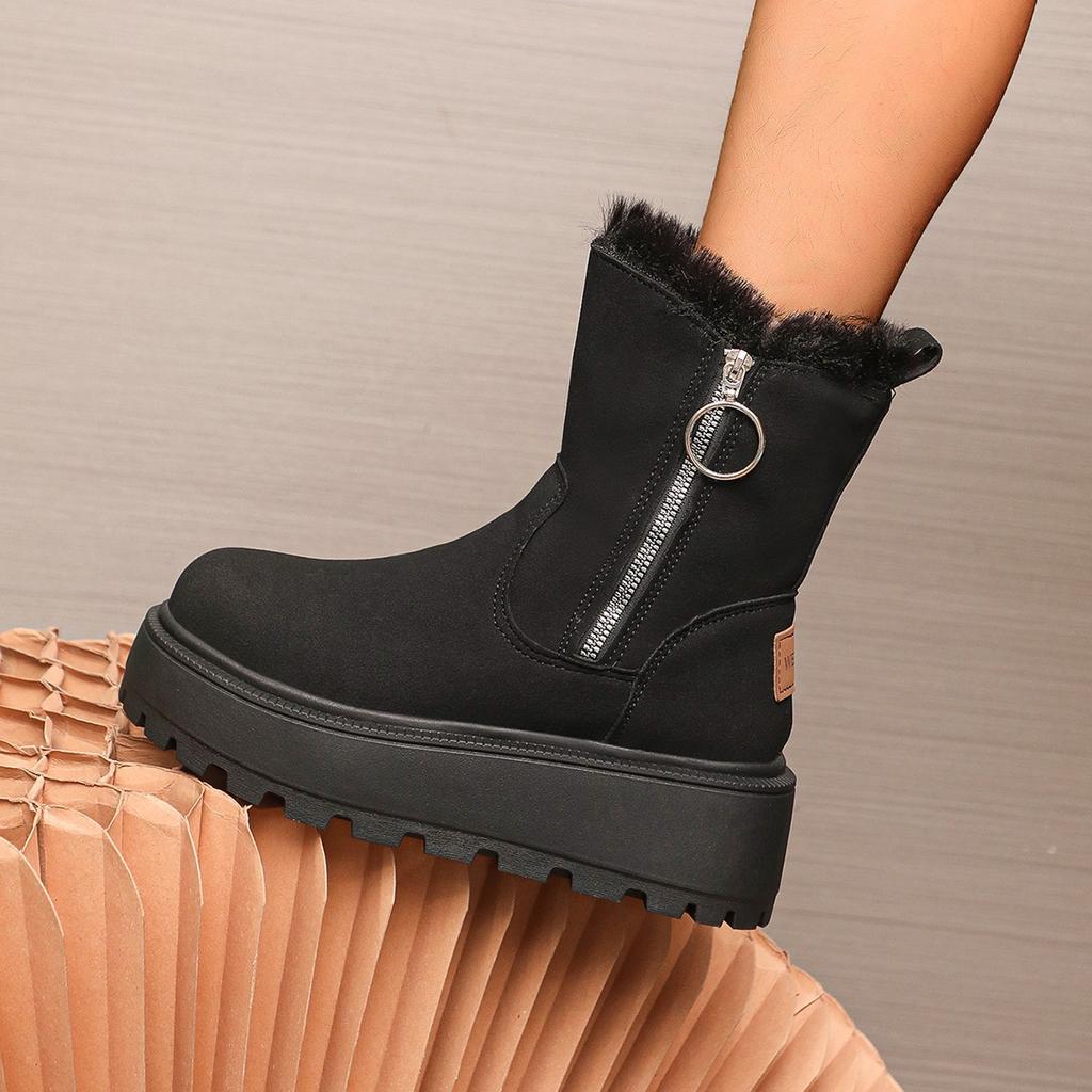 Thick-soled Snow Boots Women's New Winter Side Zipper Piled Thickened Short Boots Thermal Cotton Shoes