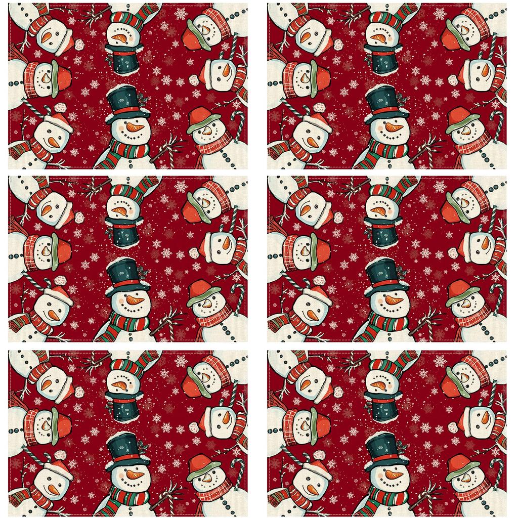 Red Winter Snowflakes Snowman Christmas Xmas Placemats Set of 4 Table Mats for Party Home Kitchen Dining Table Decorations 12x18 Inch