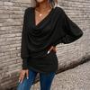 Women's Fashion Solid Color V-neck Long Sleeved Casual Pullover Base Shirt T-shirt Top