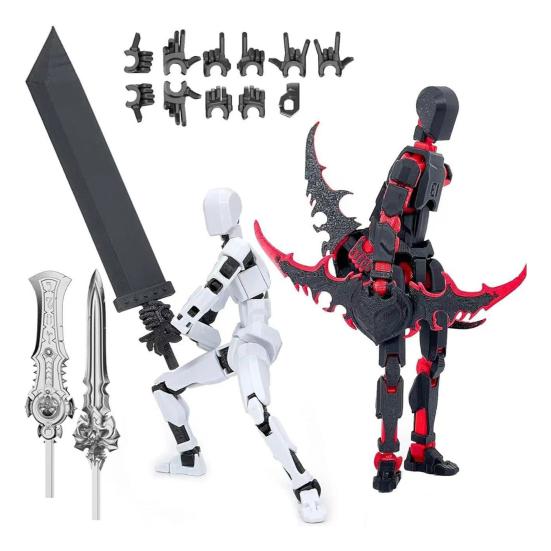 

3D-печатная фигурка робота с аксессуарами, подвижные суставы, модель робота, игрушка, шарнирная фигурка, украшение для домашнего офиса, орнамент 1 Set черный белый