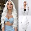 Long Curly Silver White Synthetic Wavy Wig Medium Part Water Wave Wigs For Women Daily Cosplay Halloween Colorfull Fake Hair