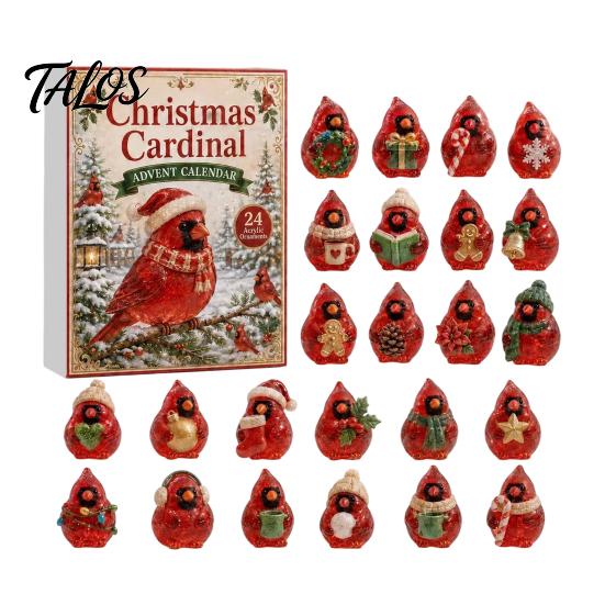 Christmas Tree Holiday Decorations Acrylic Advent Calendar Box with 24 Bird Themed Hanging Ornaments, Countdown Festive Decoration for Home Window And