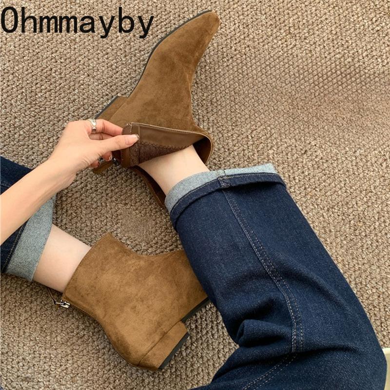 Vintage Suede Woman Stretch Slim Short Boot Casual Low Heel Shoes Autumn Ladies Party Mordern Ankle Shoes