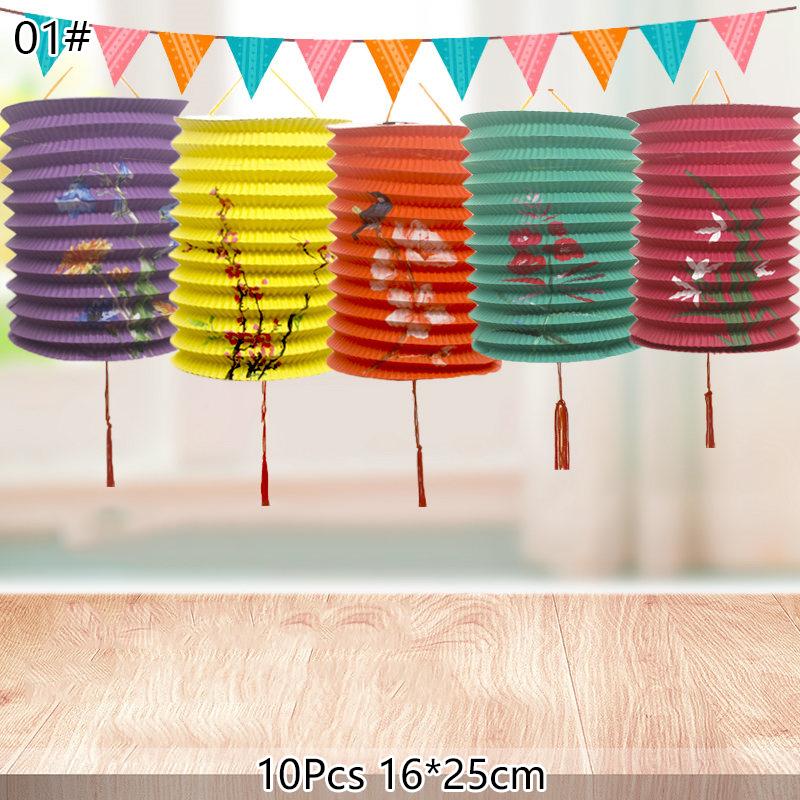 10/12Pcs Chinese Style Traditional Mid-Autumn Festival Hanging Paper Lantern Organ Design Spring Festival Decor New Year Lantern