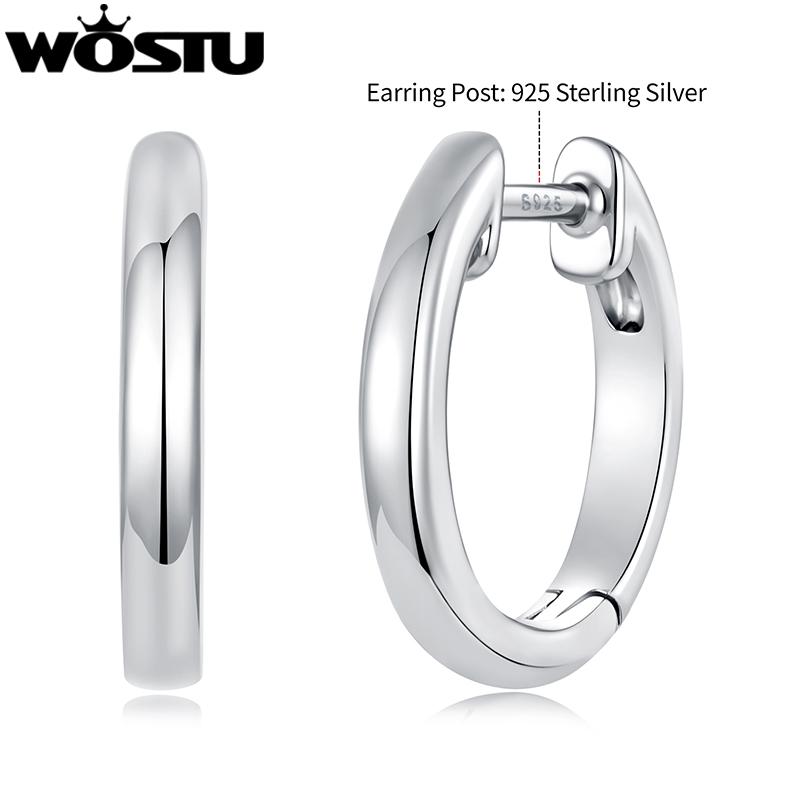WOSTU Minimalist Platinum Plated 925 Sterling Silver Post Hoop Earrings Fow Women Hypoallergenic Simple Jewelry Gift Wholeslae