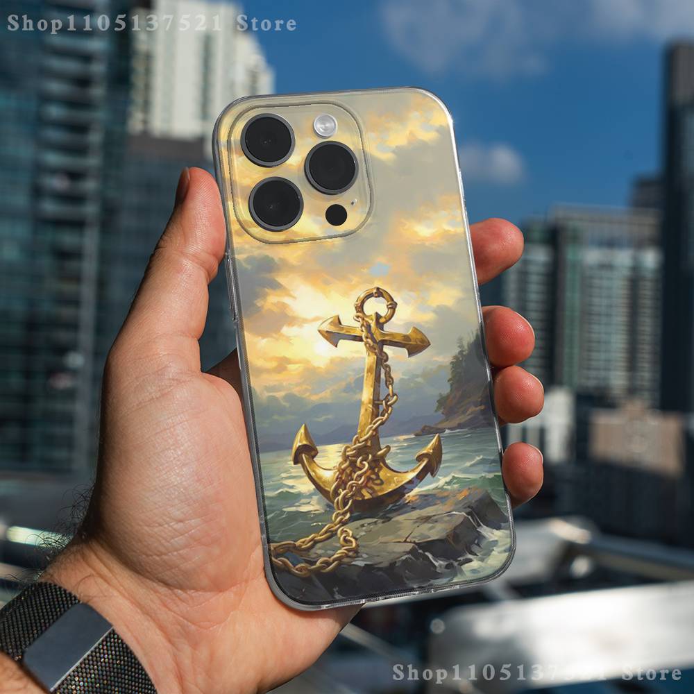 Painting Art Anchor Phone Case For iPhone 17,16,15,14,13,12,11 Pro,Max,Plus,XR,Mini,E Clear Full-coverage Soft Cover