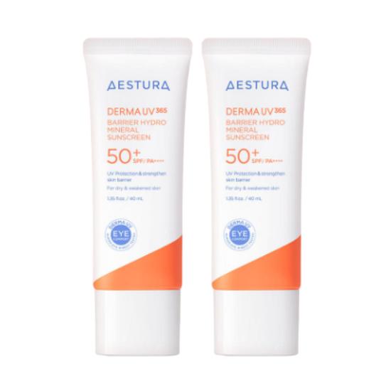 AESTURA DERMA UV365 Barrier Hydro Mineral Sunscreen SPF50+ PA++++ Hydrating Skin Barrier Care 40ml x 2