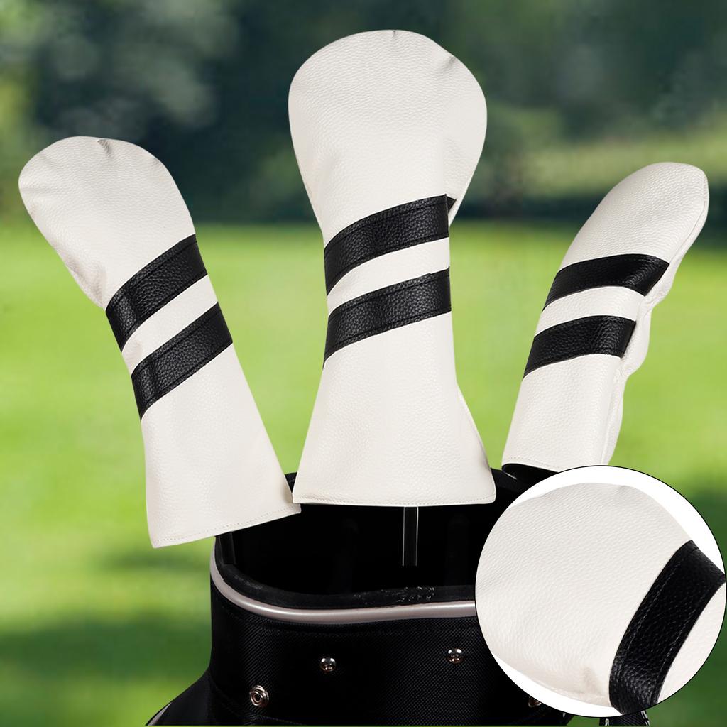 3Pcs PU Leather Golfs Club Head Cover Golfs Driver Headcover Stripe Pattern Fairway Wood Headcover Hybrids Head Cover