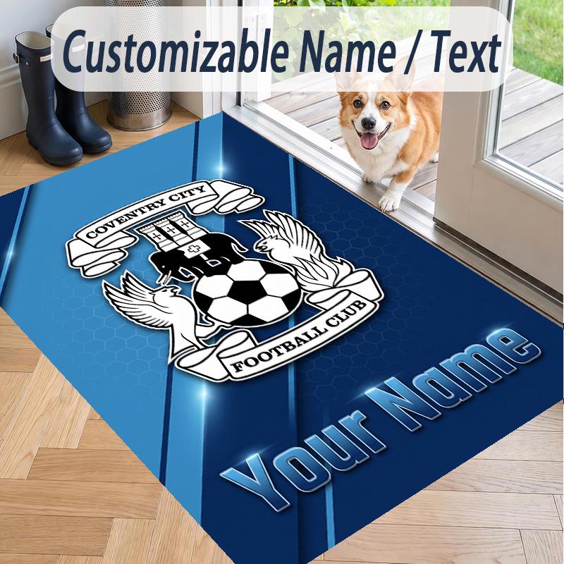 Custom Text Printed Rug Coventry City FC Non Slip Floor Carpet For Home Room Decor