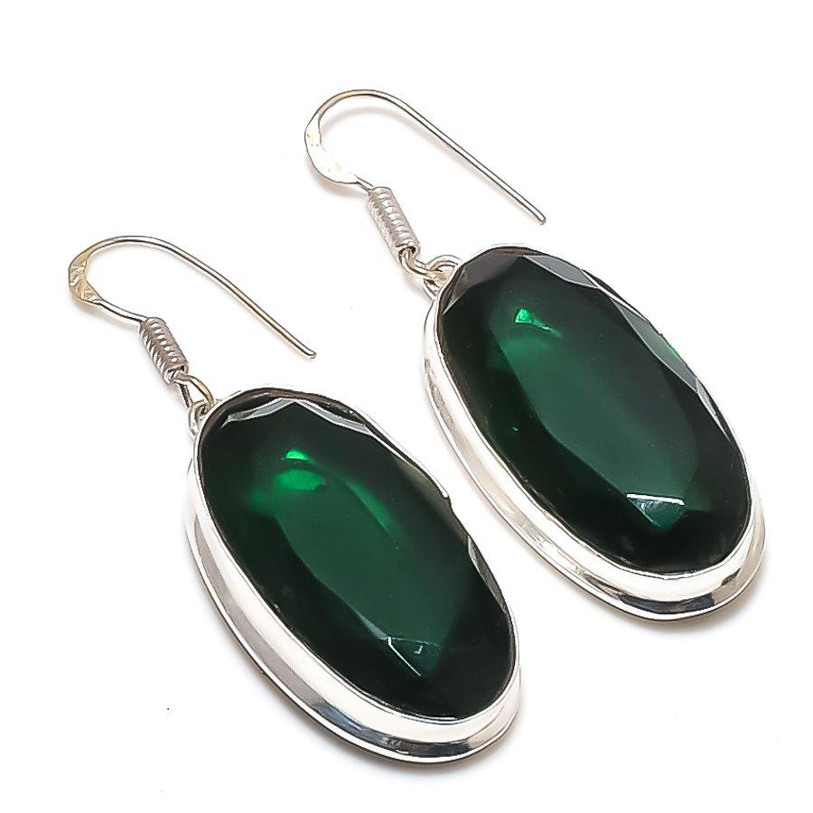 Chrome Diopside Gemstone Handmade 925 Sterling Silver Jewelry Earring 1.97" KJ-1515