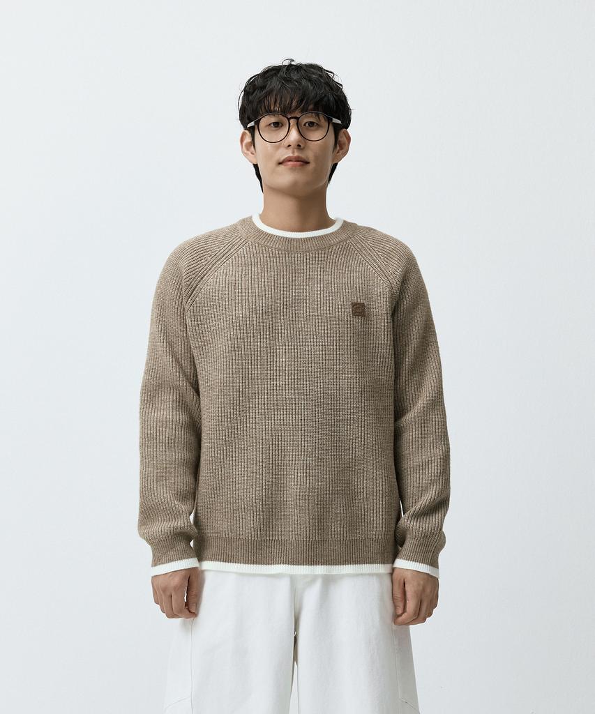 Maedeumaleuseu Contrast Point Round Neck Knit Beige Mmffmkn-151Be