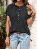 T-shirt da donna estiva a maniche corte con scollo Henley, casual, vestibilità ampia, top basic multicolore