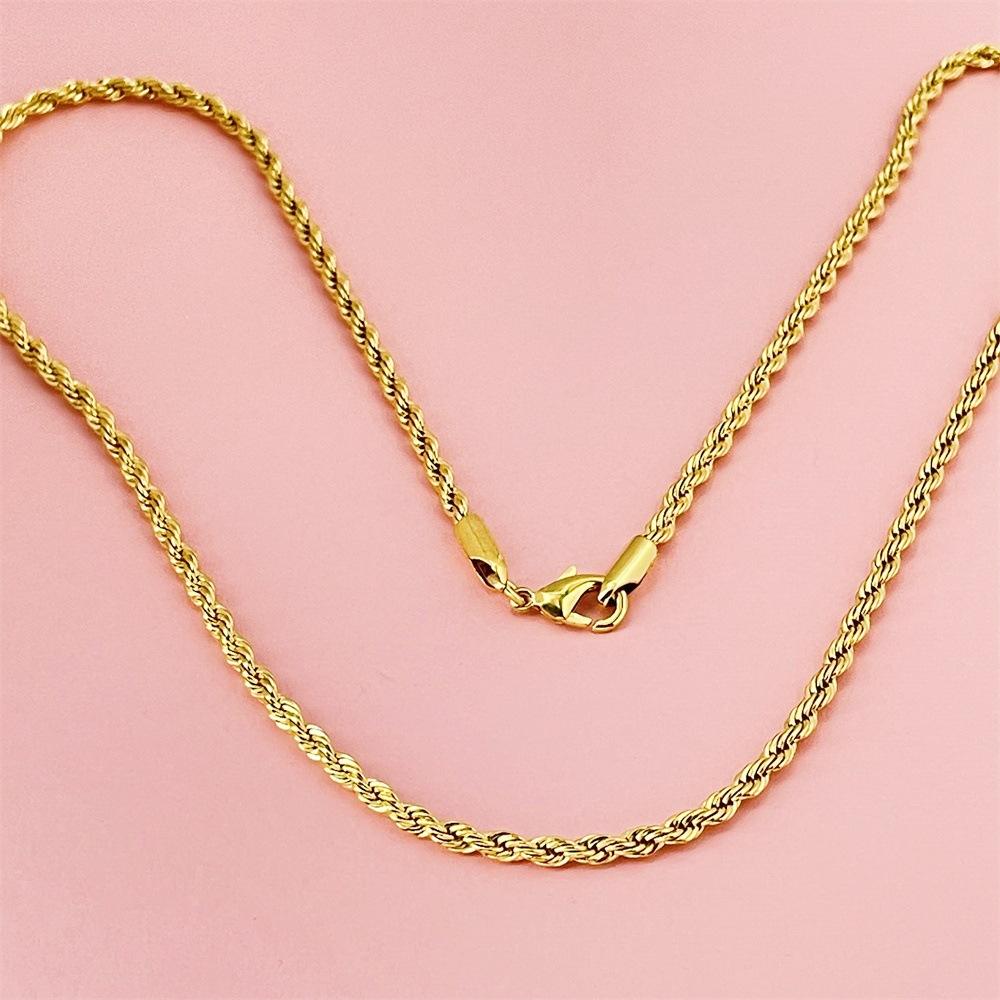 24K Gold AU999 50-75CM 3MM Twist Rope Necklace Men's & Women's - Premium Bulk Supply, 3MM+50-75CM, Stylish Unisex