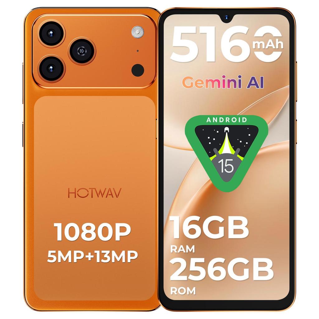 HOTWAV A17Pro Max, Smartphone, Telefono Cellulare Android 15, ARS8662, Schermo 6.75HD+, 4GB RAM 256GB ROM, Fotocamera 13MP, Batteria 5160mAh, 4G Dual SIM, WiFi 6