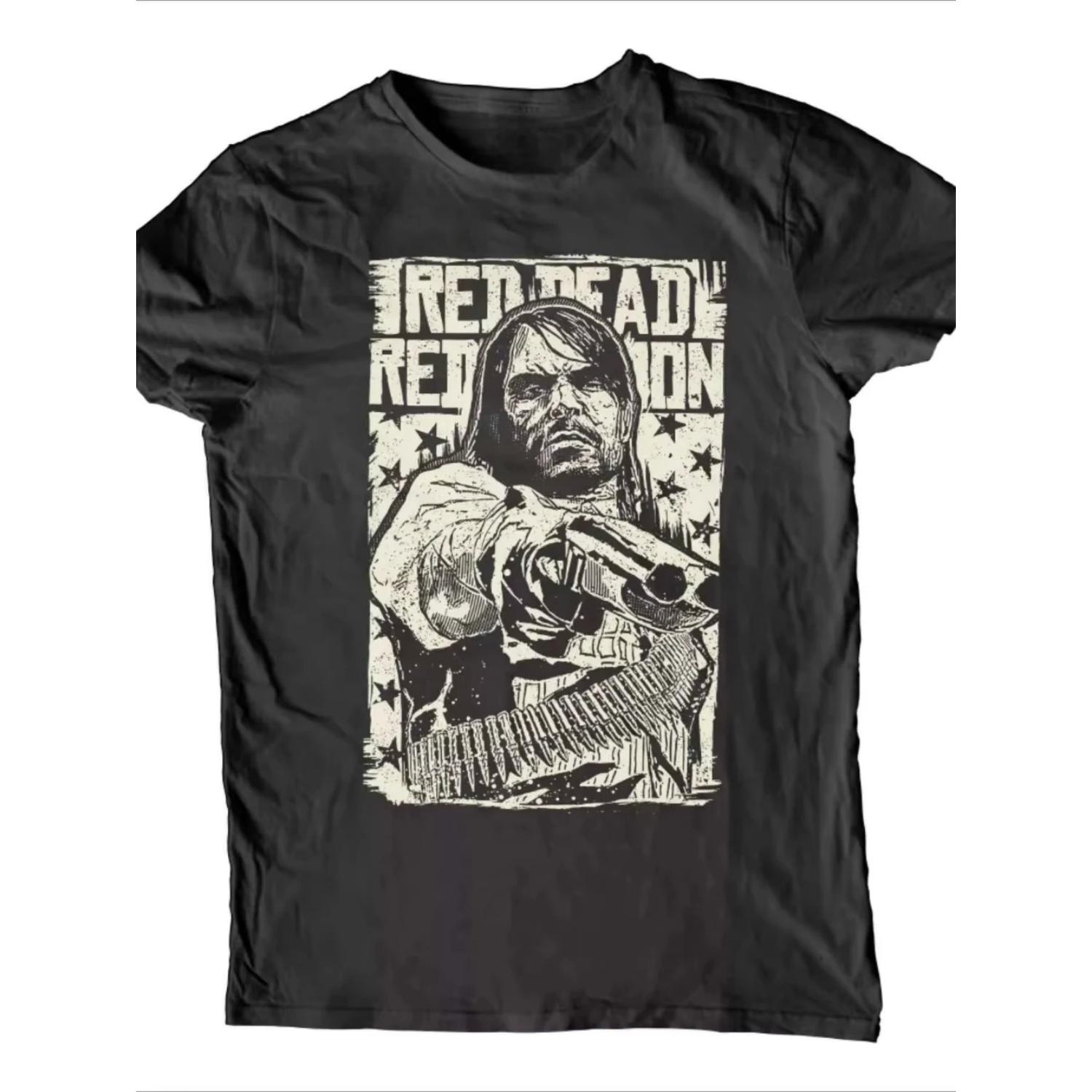 

Local Red Dead Revenge Themed Black T-Shirt Western Gun Graphic Print Round Neck Short Sleeves Regular Fit Suitable for Men S чёрный