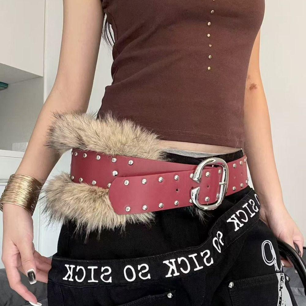 Ceinture Cuir Style Punk Rivets Y2K Ceinture de Taille Mode Large pour Femmes Streetwear