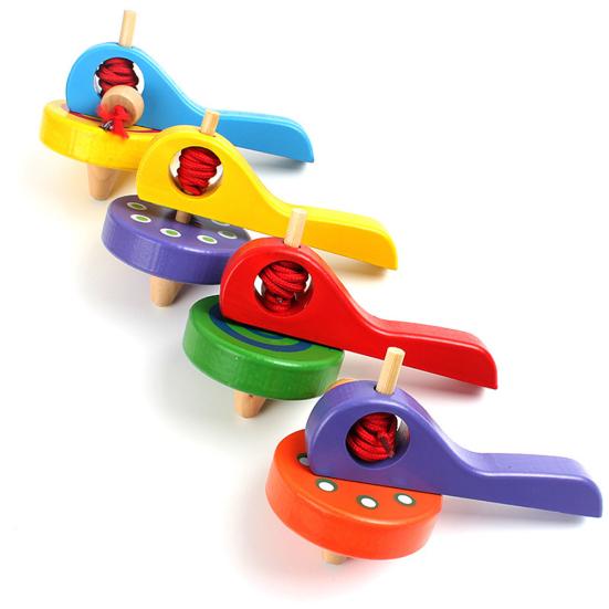EDC Classic Wooden Peg Top Spinning Gyro with Launcher Rope Children Play Toy Gift
