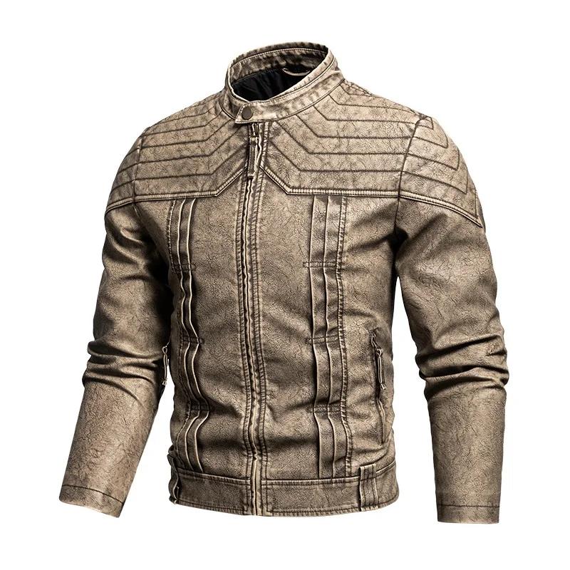 

Mens Leather Jackets Men s Winter Fashion Washed Motorcycle Pu Leather Jacket Coat Men Vintage Casual Leather Jackets Outerwear S коричневий