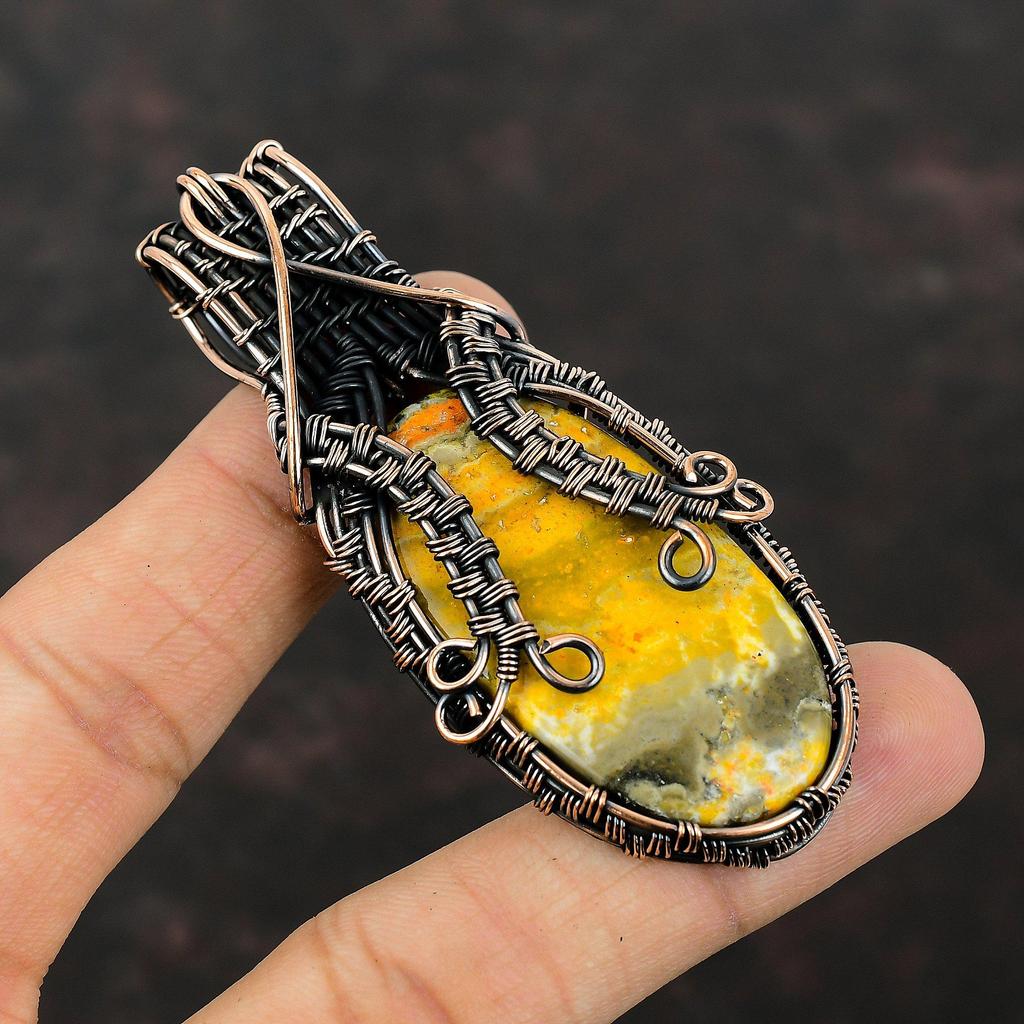 Bumble Bee Jasper Pendant Copper Wire Wrapped Pendant Handmade Copper Jewelry Genuine Gemstone Pendant Anniversary Gift Wire Wrapped Jewelry