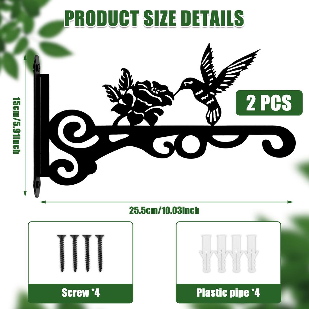 2Pcs Metal Plant Hanger Bracket 9/10/12 Inch Iron Hanging Hook Indoor Outdoor Flower Basket Wall Hanger For Flower Pot Lantern