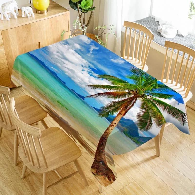 Custom Beach Seaside Table Cloth Oxford Print Waterproof Oilproof Home Rectangular Party Table Cover 100X140cm/140X250cm