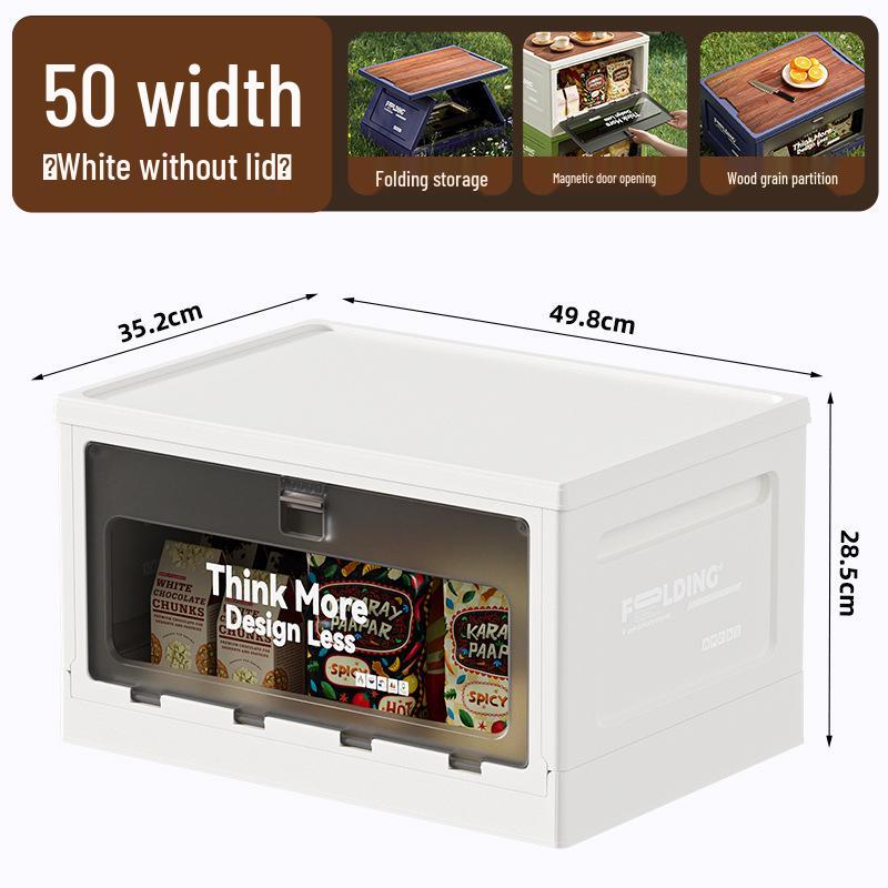 XL Folding Outdoor Storage Box with Wood Lid & Side Opening for Camping & Car Trunk Organization