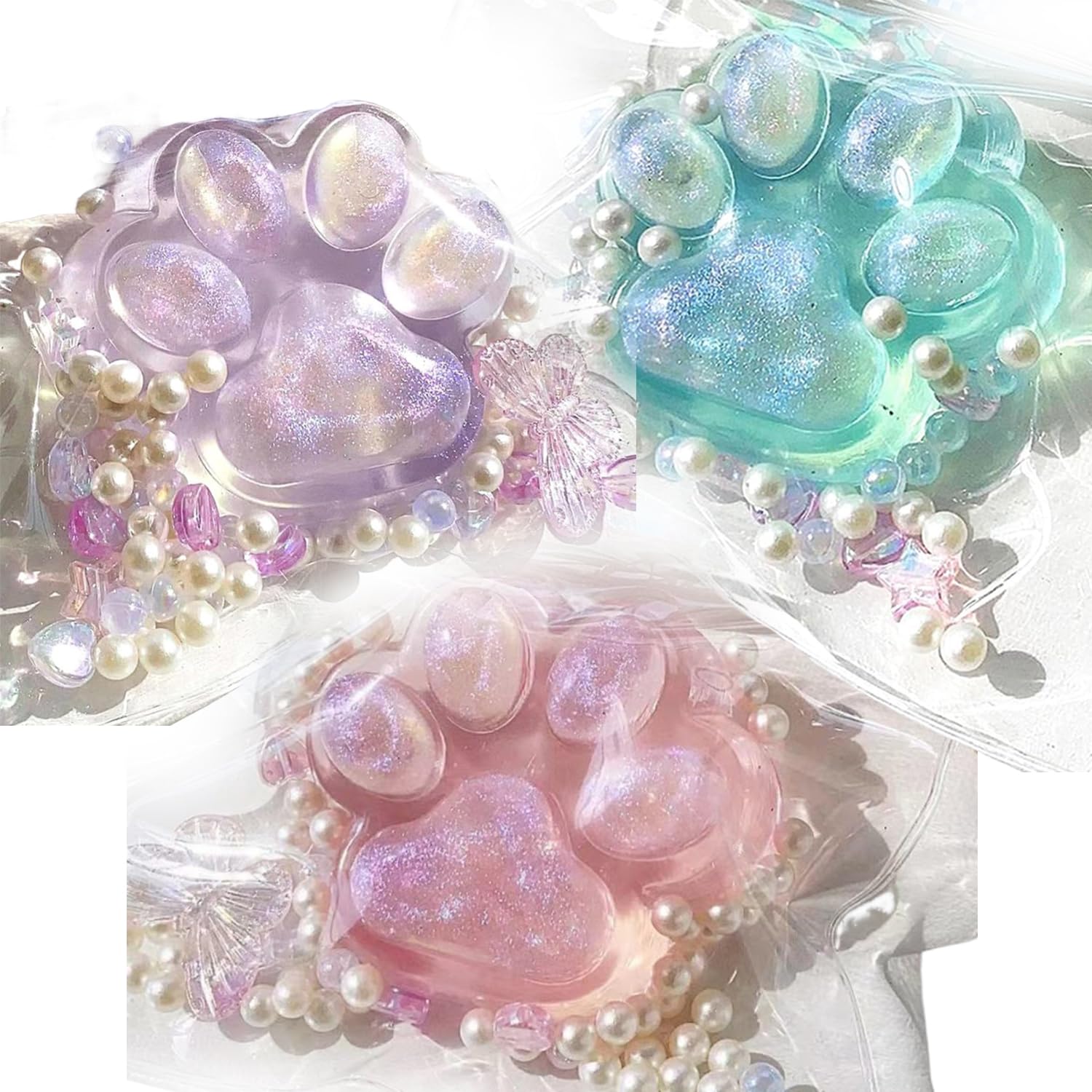 

Shuehouaru Squeeze Cat s Paw and Paw Pad 3-Piece Set Water Candy Cat Claw Soft Squeeze Toy TPR Transparent Fluffy Tactile Stress Relief Boredom