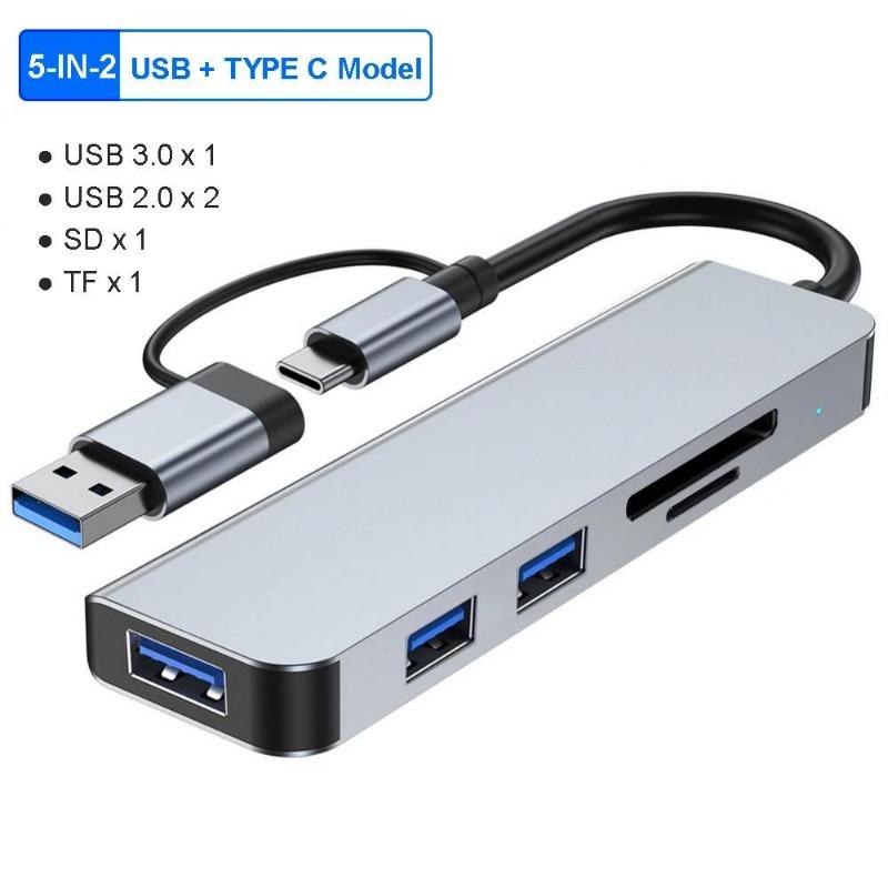 

Док-станция типа C 8 в 2, USB-разветвитель, адаптер USB C-концентратор, высокоскоростная передача 5 Гбит/с, USB 3.0 2.0 3.5, аудиоразъем, устройство чтения карт SD/TF, OTG-адаптер 5 in 2