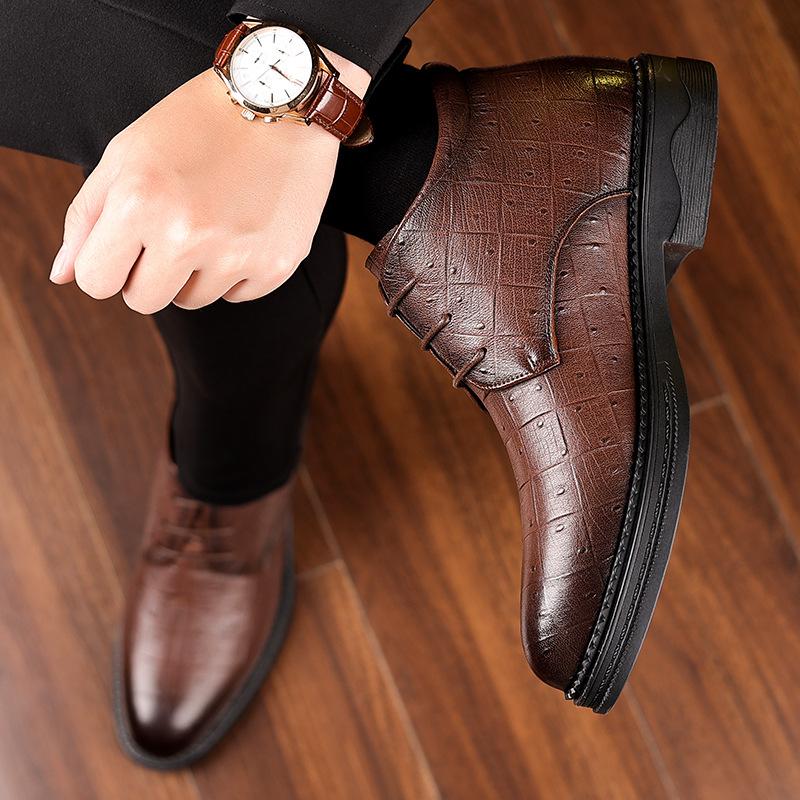 Cotton Shoes For Men 2024 Winter Warm Plus Velvet Business Formal Leather Shoes Men's Shoes High Top Dad Cotton Leather Shoes