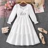 Jenteklær 2025 Høst Ny Fe Langermet Chic Sløyfe Midilengde Kjole