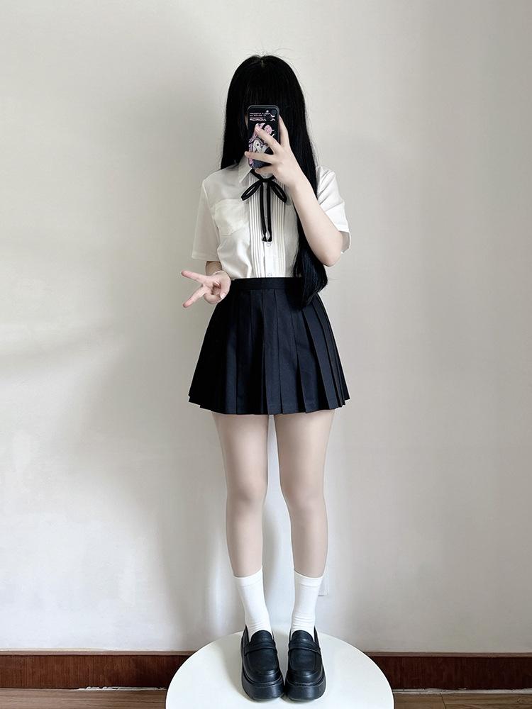 Women's Original Solid Color Pleated Skirt: Short, Medium, and Long Options for Student Graduation Photos